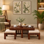 Lunvero Contemporary Natural Finish Wooden Center Table