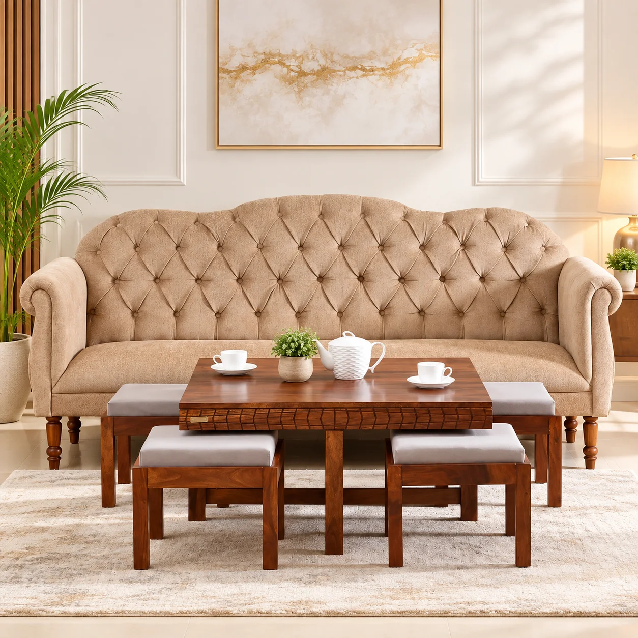 Marlow Solid Sheesham Wood Contemporary Nesting Coffee Table Set (1) Marlow Solid Sheesham Wood Contemporary Nesting Coffee Table Set - Image 1