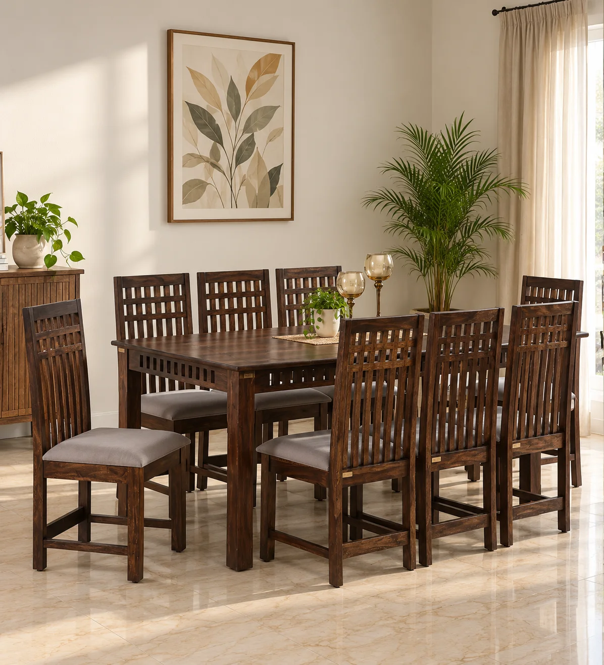 Myra Solid Sheesham Wood Contemporary 8 Seater Dining Set (1) Myra Solid Sheesham Wood Contemporary 8 Seater Dining Set - Image 1