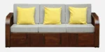 Natural Finish Solid Sheesham Wood 3 Seater Sofa with Comfortable Cushions - Image 5