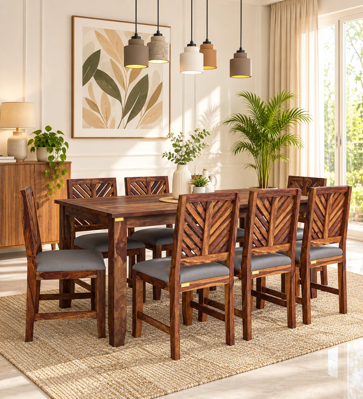 Nivaan Solid Sheesham Wood Modern 8 Seater Dining Set (1) Nivaan Solid Sheesham Wood Modern 8 Seater Dining Set - Image 1