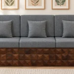 Ojas Solid Sheesham 3 Seater Sofa in Natural Polish with Soft Cushions