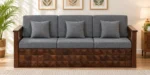 Ojas Solid Sheesham 3 Seater Sofa in Natural Polish with Soft Cushions