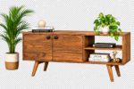Simple Modern Wooden TV Unit with Open Storage Shelves