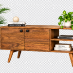 Simple Modern Wooden TV Unit with Open Storage Shelves
