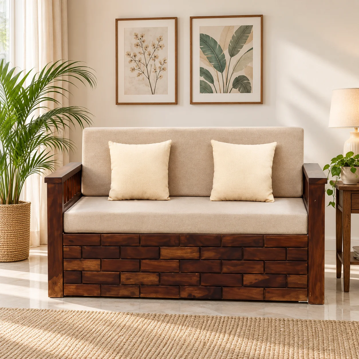 Vedant Solid Sheesham Wood Modern Convertible Sofa Cum Bed for Living Room (1) Vedant Solid Sheesham Wood Modern Convertible Sofa Cum Bed for Living Room - Image 1