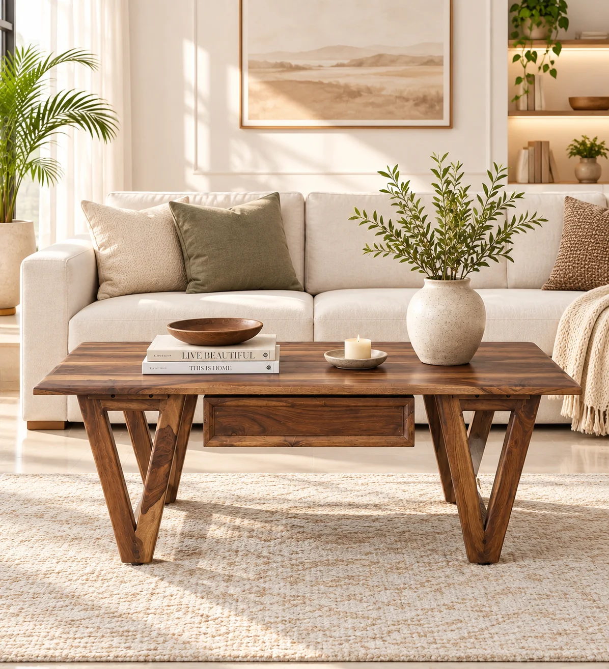 Vihaan Solid Sheesham Wood Handcrafted Modern Coffee Table (1) Vihaan Solid Sheesham Wood Handcrafted Modern Coffee Table - Image 1