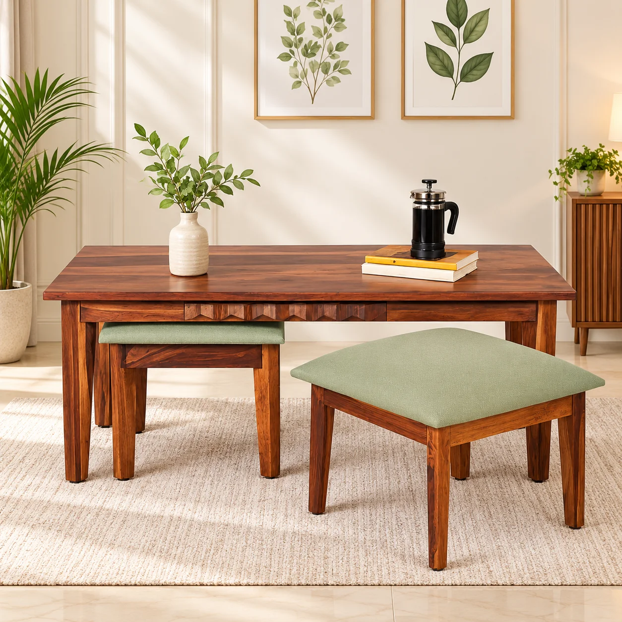 Willow Solid Sheesham Wood Natural Wooden Nesting Table Set (1) Willow Solid Sheesham Wood Natural Wooden Nesting Table Set - Image 1