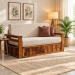 Yashvi Solid Sheesham Wood Natural Finish Wooden Convertible Sofa Cum Bed for Home