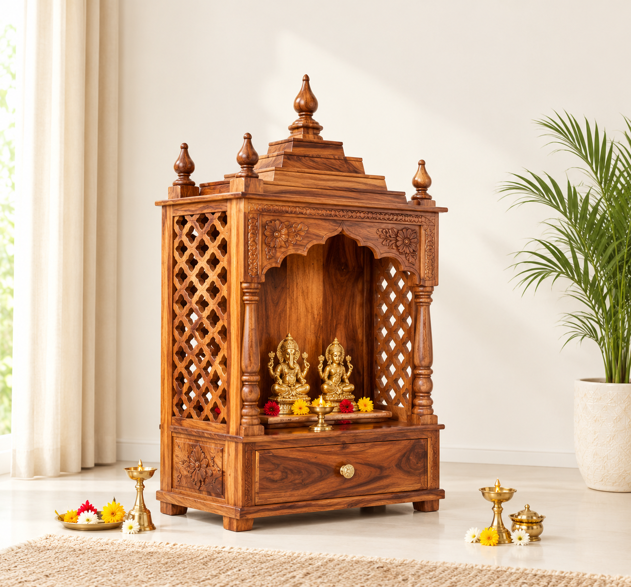 Aaradhya Solid Sheesham Wood Traditional Wooden Home Temple for Pooja Room (2) Aaradhya Solid Sheesham Wood Traditional Wooden Home Temple for Pooja Room - Image 1