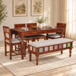 Arlena Solid Wood Minimalist 6 Seater Dining Table Set