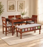 Arlena Solid Wood Minimalist 6 Seater Dining Table Set