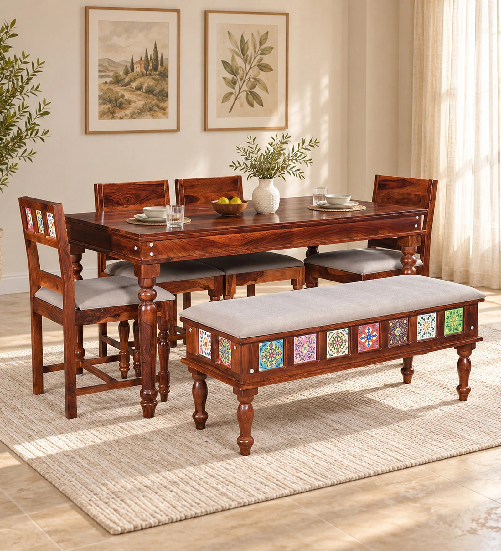 Arlena Solid Wood Minimalist 6 Seater Dining Table Set (2) Arlena Solid Wood Minimalist 6 Seater Dining Table Set - Image 1