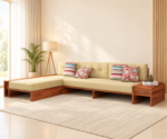 Arlo Solid Sheesham Wood Modern L Shape Sofa Set for Living Room