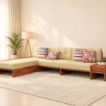 Arlo Solid Sheesham Wood Modern L Shape Sofa Set for Living Room