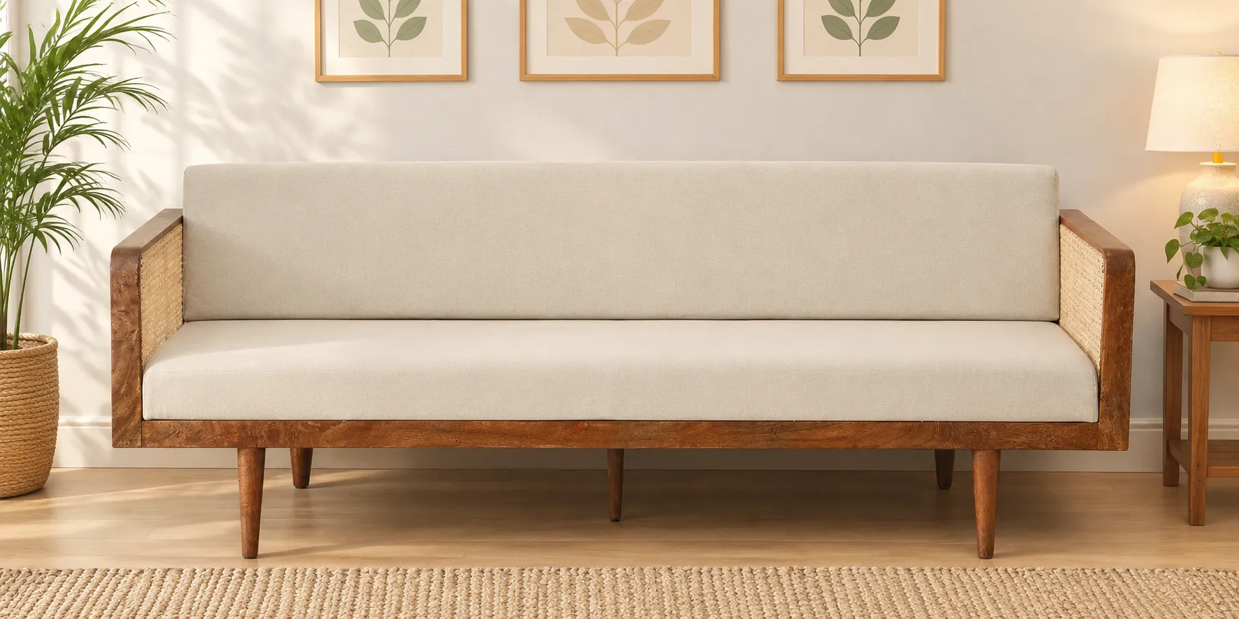Bergen Sheesham Wood 3 Seater Sofa in Natural Finish with Armrest (3) Bergen Sheesham Wood 3 Seater Sofa in Natural Finish with Armrest - Image 1