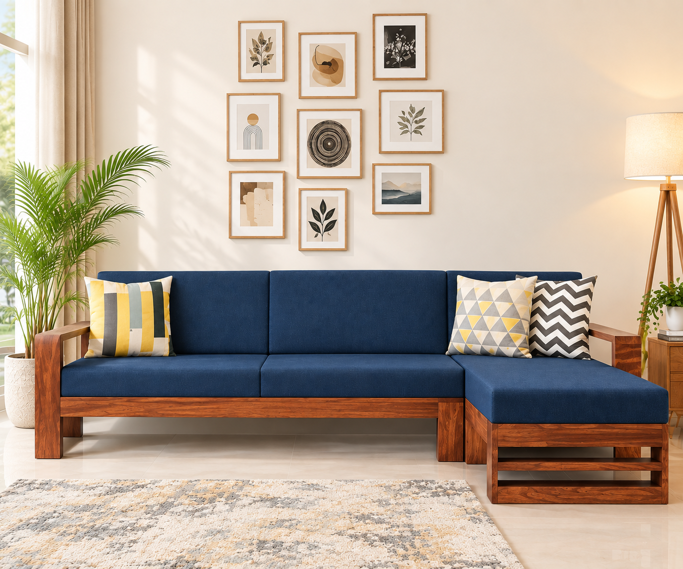 Callum Solid Sheesham Wood Elegant L Shape Sofa for Modern Homes (1) Callum Solid Sheesham Wood Elegant L Shape Sofa for Modern Homes - Image 1