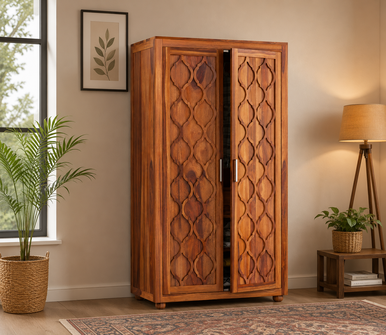 Corwin Solid Sheesham Wood Double Door Storage Wardrobe (3) Corwin Solid Sheesham Wood Double Door Storage Wardrobe - Image 1