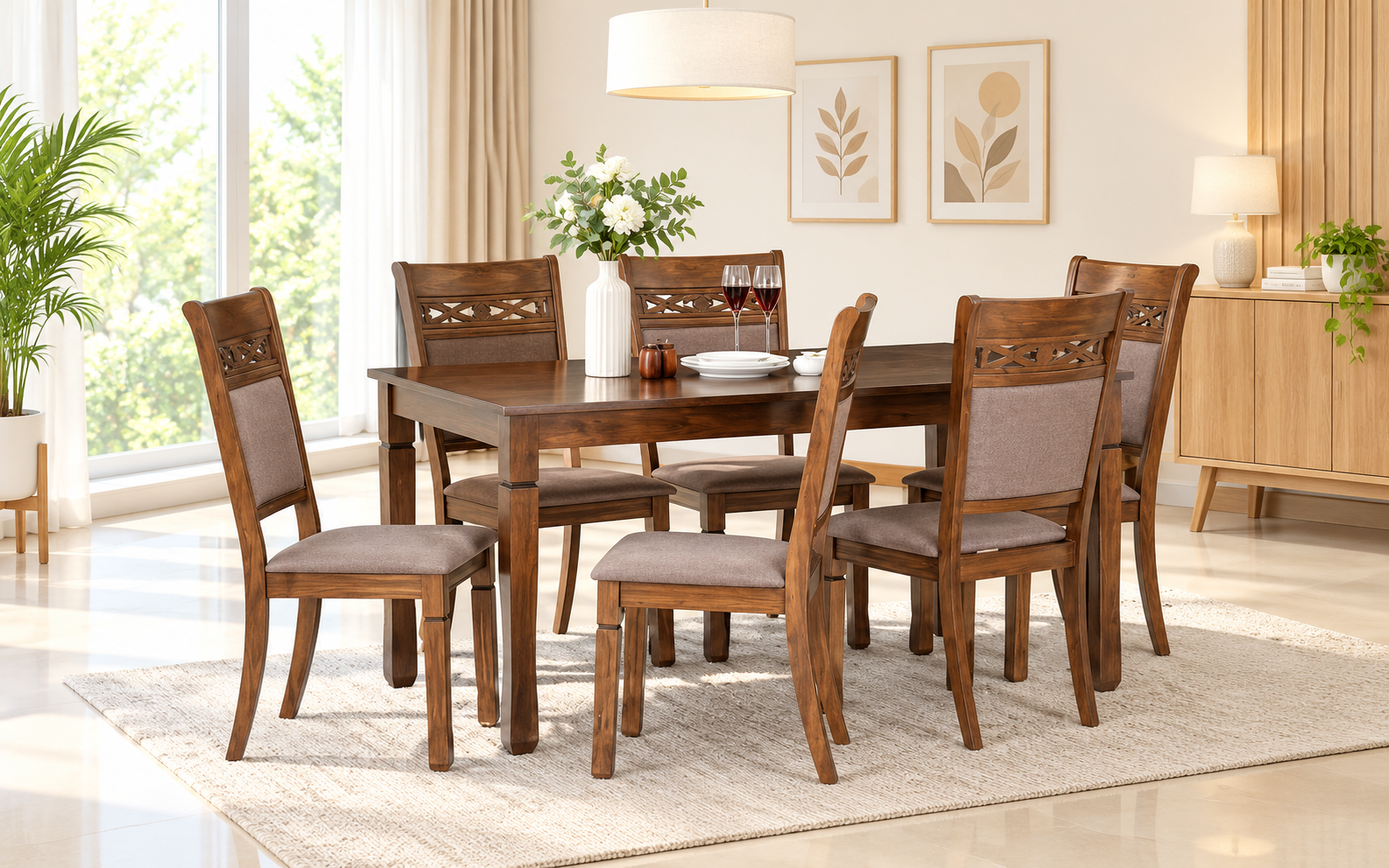 Daksh Solid Sheesham Wood 6 Seater Dining Table Set for Family (1) Daksh Solid Sheesham Wood 6 Seater Dining Table Set for Family - Image 1