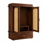 Ekansh Wooden Pooja Unit with Decorative Back Panel - Image 2