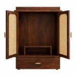 Ekansh Wooden Pooja Unit with Decorative Back Panel - Image 3
