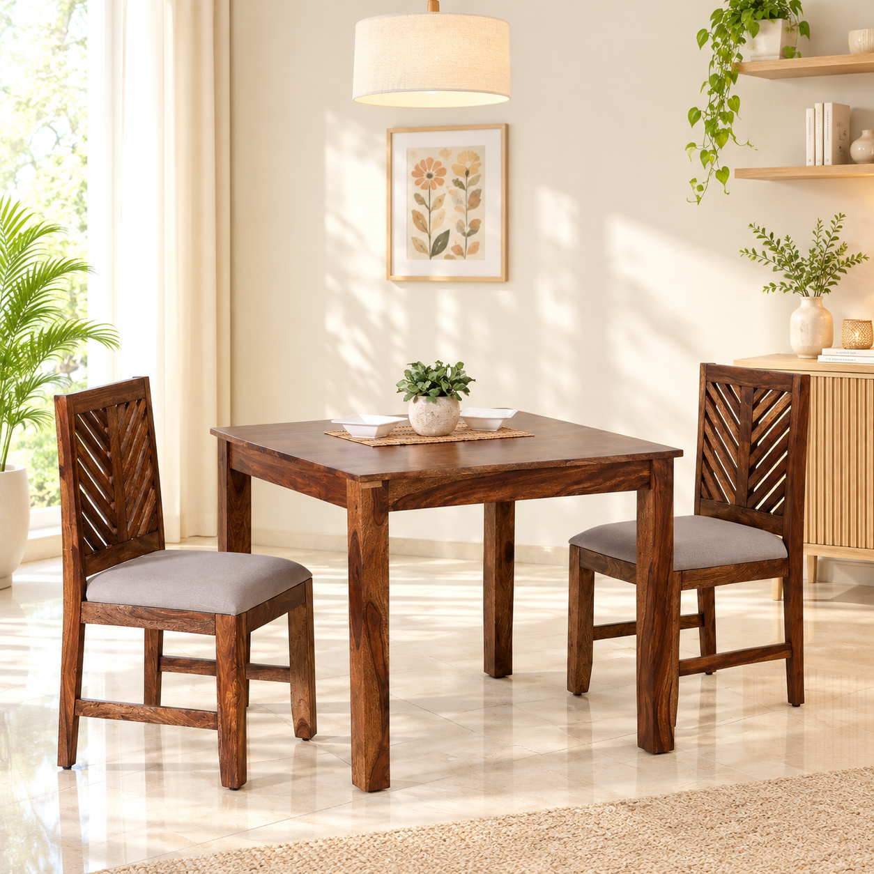 Emery Solid Sheesham Wood Elegant Two Person Dining Table Set (1) Emery Solid Sheesham Wood Elegant Two Person Dining Table Set - Image 1