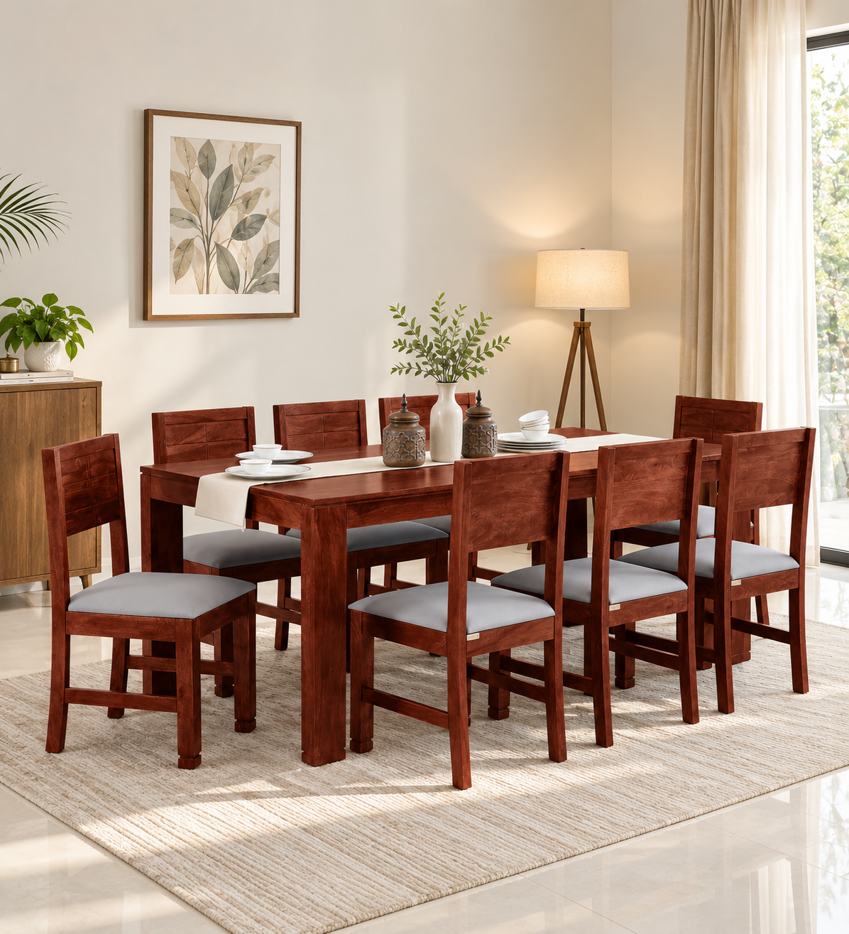 Finley Solid Sheesham Wood Spacious Wooden Dining Table Set for 8 (1) Finley Solid Sheesham Wood Spacious Wooden Dining Table Set for 8 - Image 1