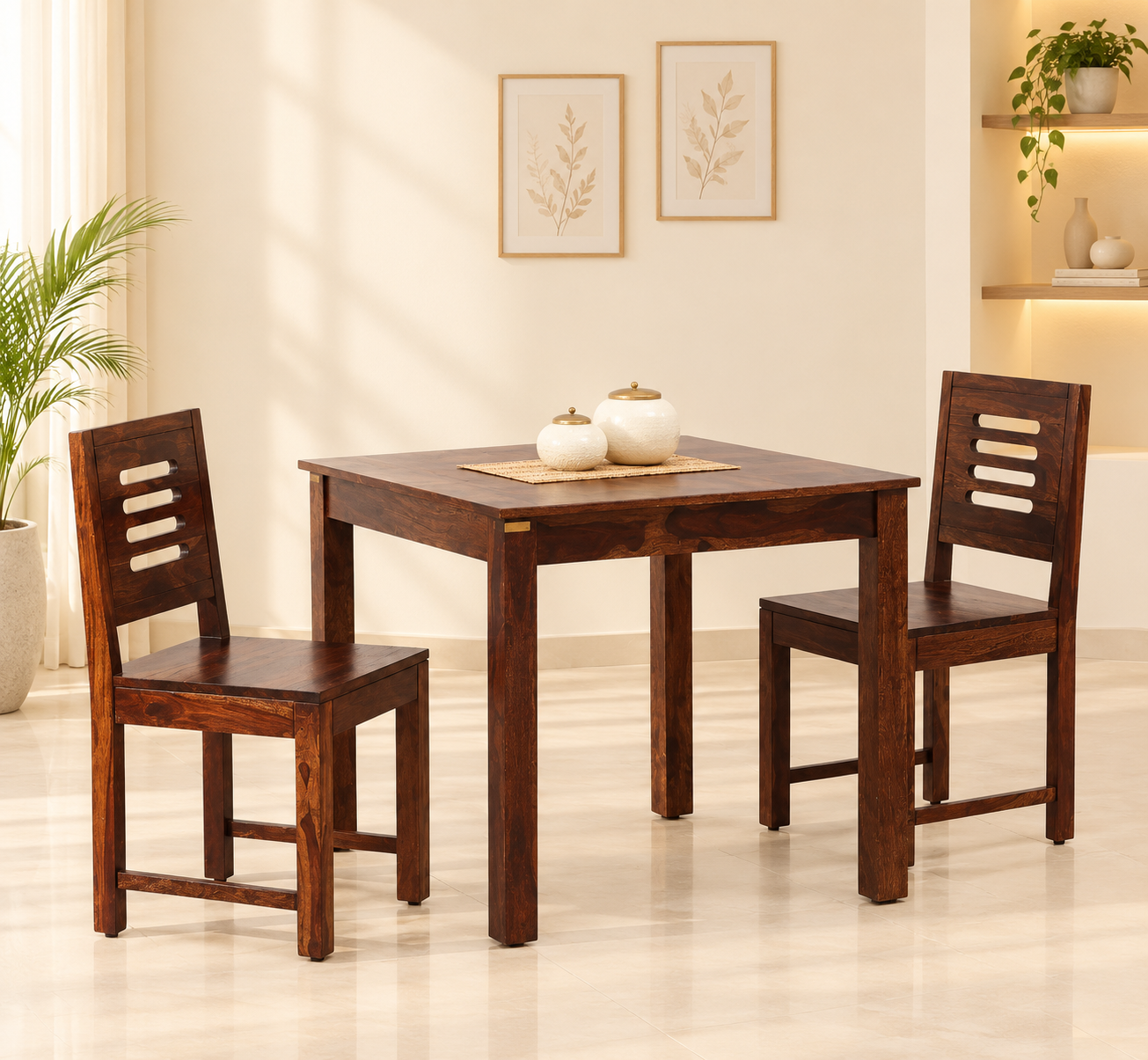 Hazel Solid Sheesham Wood Contemporary Dining Table Set for 2 (1) Hazel Solid Sheesham Wood Contemporary Dining Table Set for 2 - Image 1