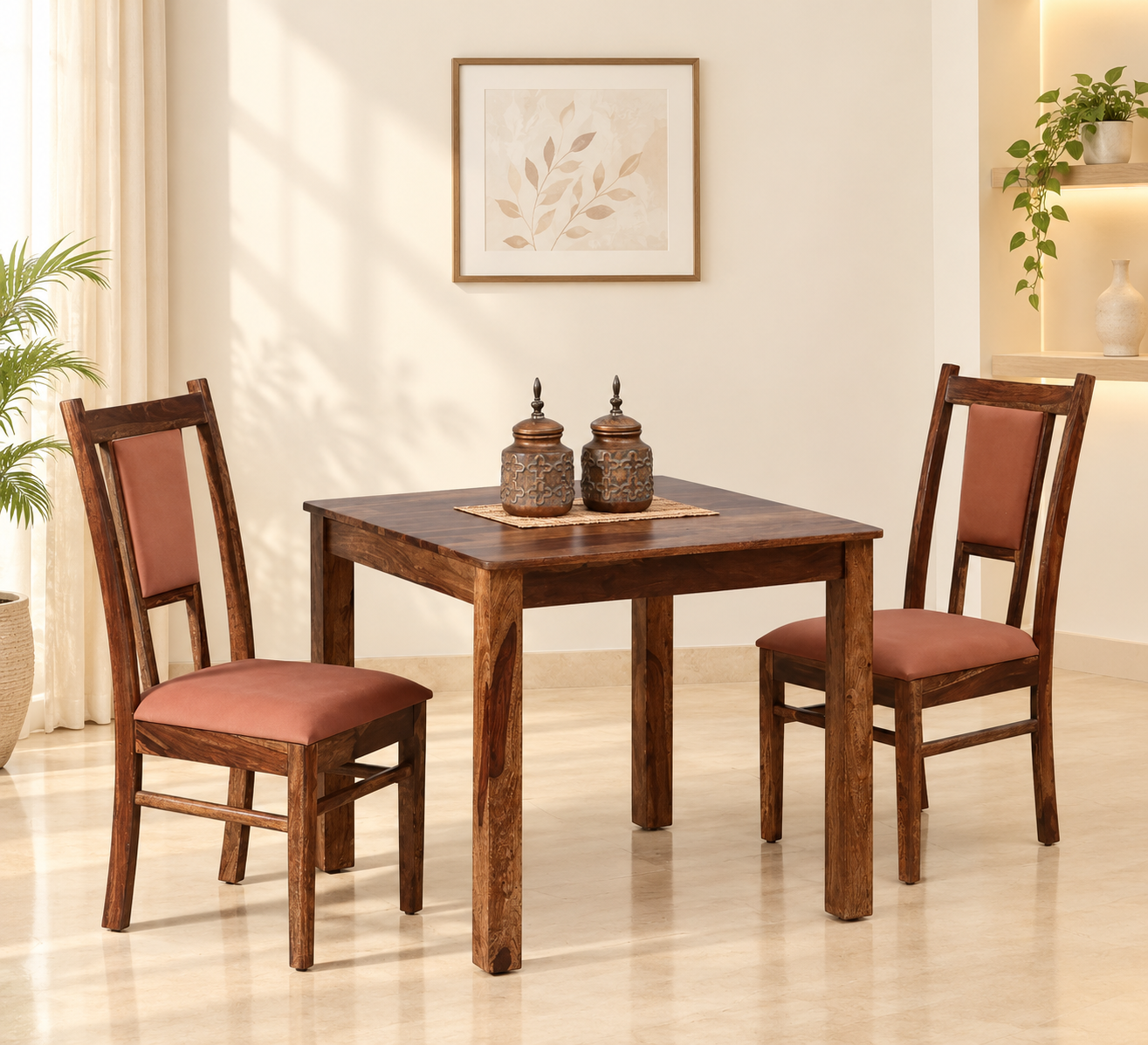 Marlow Solid Sheesham Wood Small Space Dining Set with Chairs (1) Marlow Solid Sheesham Wood Small Space Dining Set with Chairs - Image 1