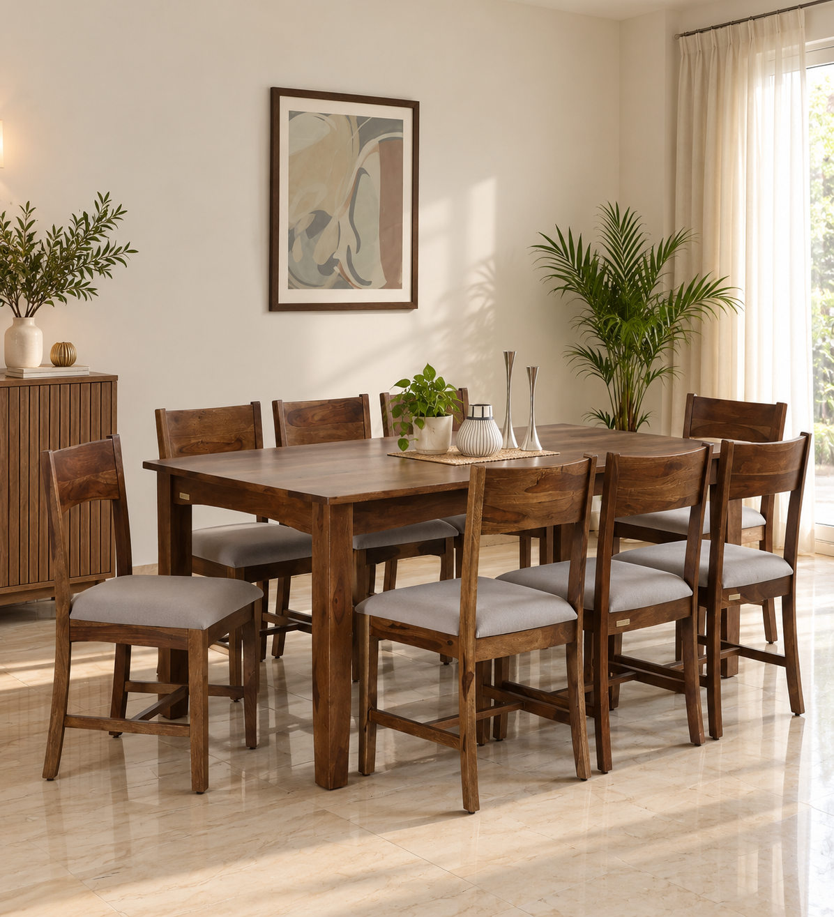 Milford Solid Sheesham Wood Rectangular 8 Seater Dining Furniture Set (1) Milford Solid Sheesham Wood Rectangular 8 Seater Dining Furniture Set - Image 1