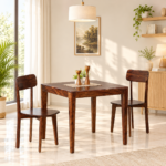 Nolan Solid Sheesham Wood Compact Dining Table with Two Chairs