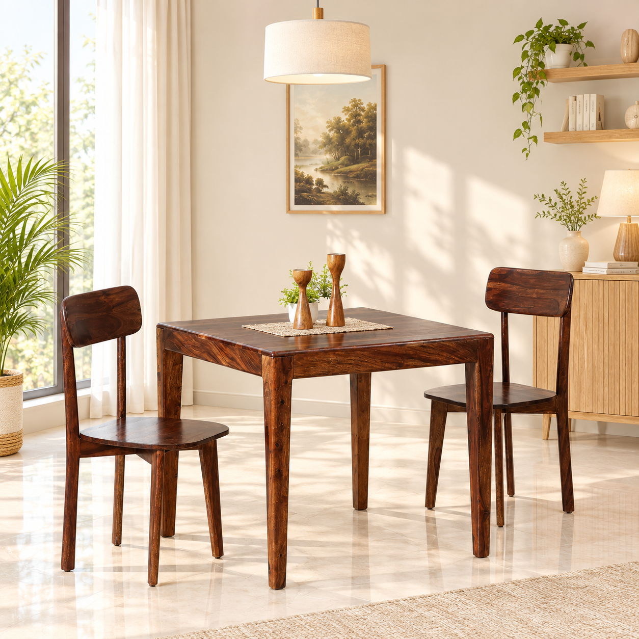 Nolan Solid Sheesham Wood Compact Dining Table with Two Chairs (1) Nolan Solid Sheesham Wood Compact Dining Table with Two Chairs - Image 1