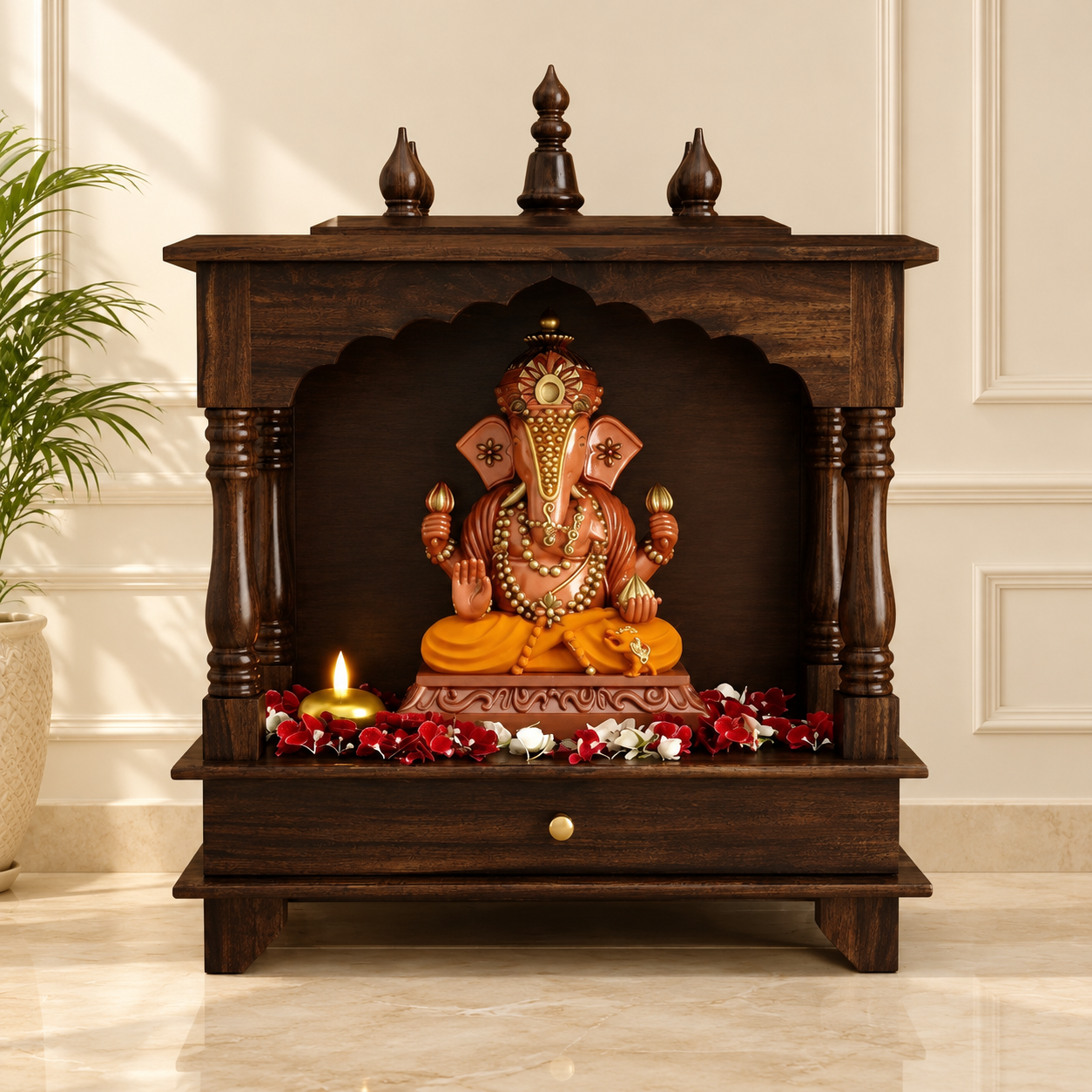 Parth Sheesham Wood Compact Pooja Cabinet for Home (3) Parth Sheesham Wood Compact Pooja Cabinet for Home - Image 1