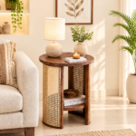 Rattanley Solid Sheesham Wood Cane Panel End Table