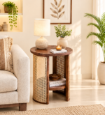 Rattanley Solid Sheesham Wood Cane Panel End Table