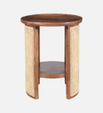 Rattanley Solid Sheesham Wood Cane Panel End Table - Image 2