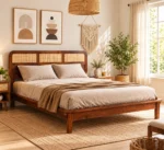Ruvina Solid Sheesham Wood Designer Queen Size Bed Without Storage
