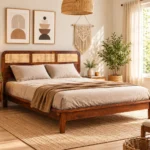 Ruvina Solid Sheesham Wood Designer Queen Size Bed Without Storage