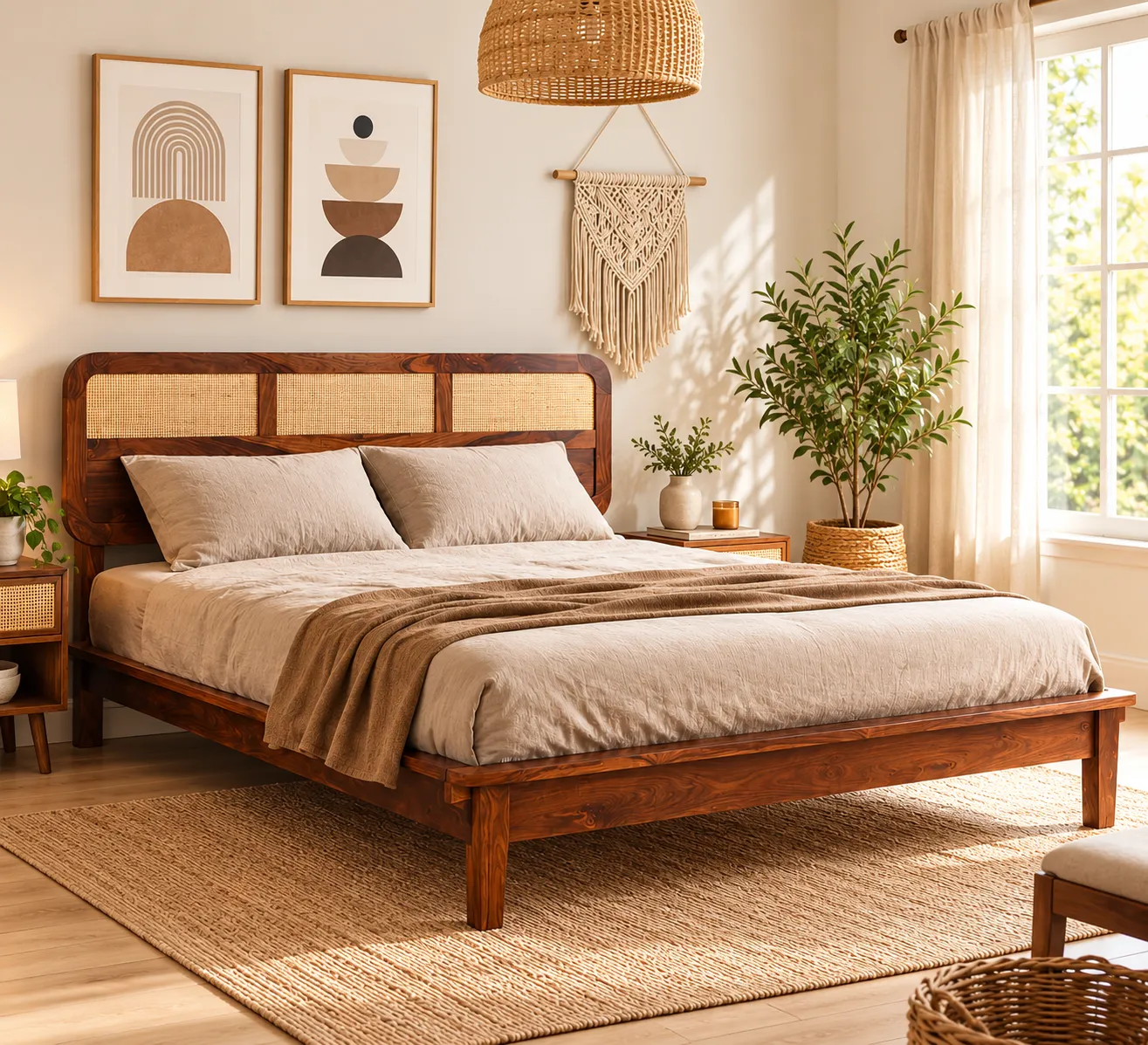 Ruvina Solid Sheesham Wood Designer Queen Size Bed Without Storage (7) Ruvina Solid Sheesham Wood Designer Queen Size Bed Without Storage - Image 1