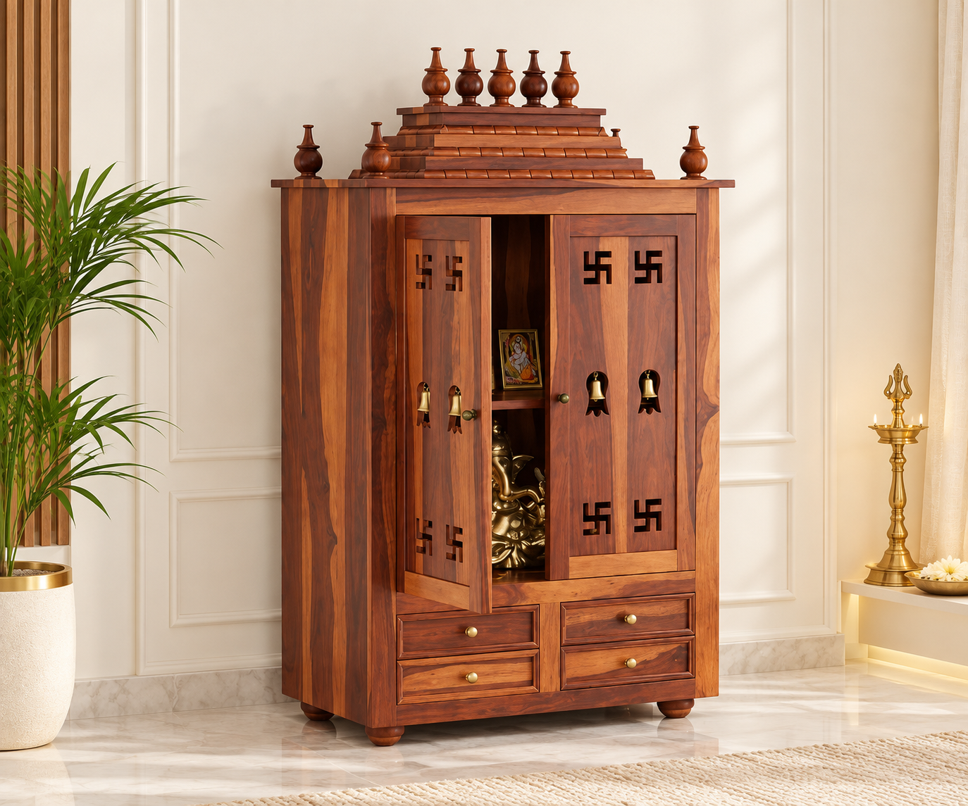 Vian Solid Sheesham Wood Modern Traditional Home Temple (1) Vian Solid Sheesham Wood Modern Traditional Home Temple - Image 1