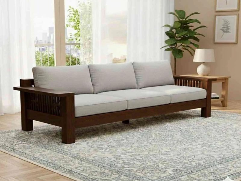 Solid Sheesham Wood Luxury 3 Seater Sofa Set Sarve Furniture