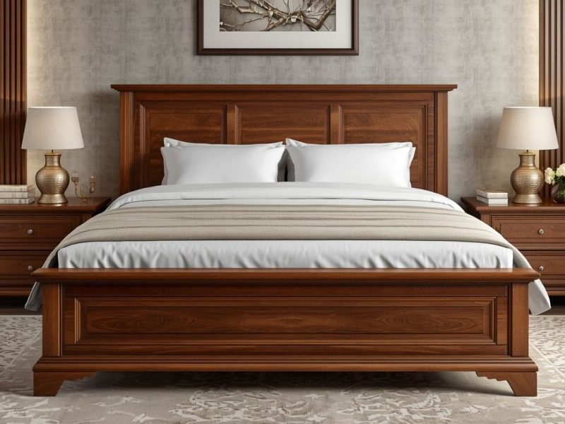 Solid Sheesham Wood King Size Bed with storage boxes for bedroom.