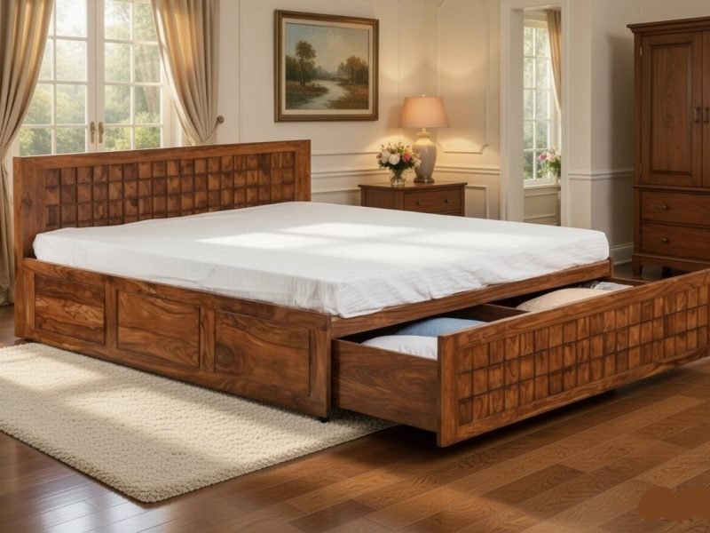 Shahi Palace Solid Wood King Size Bed With Integrated Storage Drawers Sarve furniture