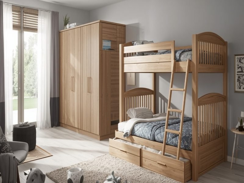 Solid Sheesham Single trundle bed and bunk bed space-saving bedroom furniture modern kids bedroom