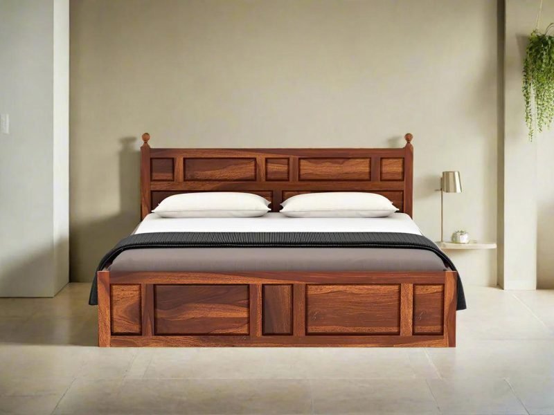 Solid Sheesham Wood Designer Queen Size Bed With Stoeage Boxes For Bedroom