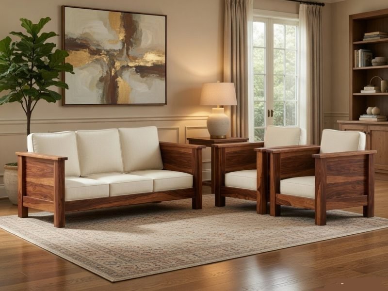 Solid Sheesham Wood Luxury 5 Seater Sofa Set Sarve Furniture