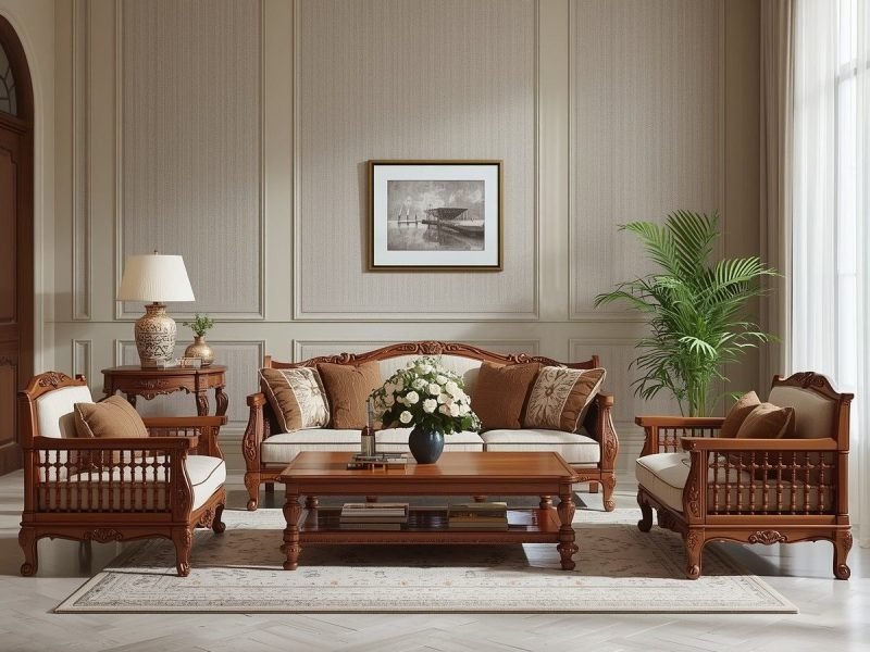 Solid Sheesham Wood Luxury 5 Seater Sofa Set Sarve Furniture