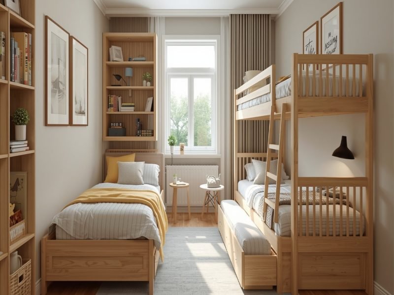Solid Sheesham Wood Single Trundle Bed And Bunk Bed Space Saving Bedroom Furniture Modern Kids Bedroom