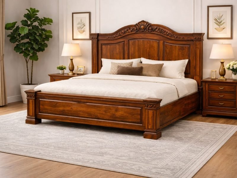 Solid Sheesham Wood Luxury King Size Bed with Finishing Sarve Furniture bedroom