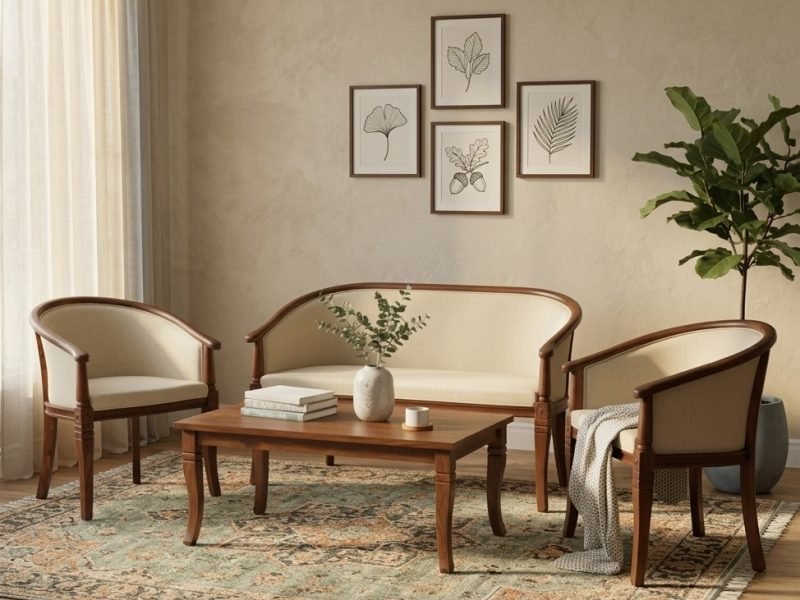 Solid Sheesham Wood Luxury 5 Seater Sofa Set Sarve Furniture